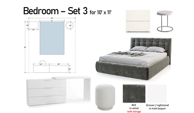 Altalia Furniture Bedroom Set 3 Set