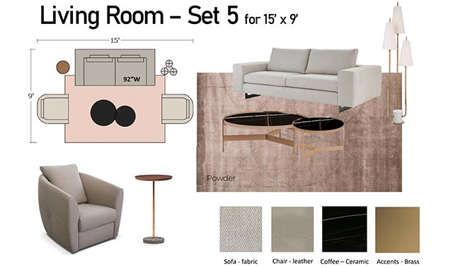 Altalia Furniture Living Room Set 5 Set